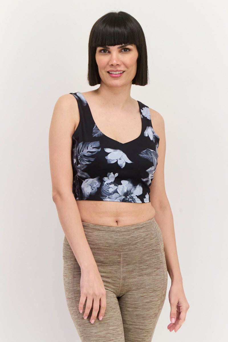 SKECHERS Women Floral Print Padded Sports Bra, Black - Image 1